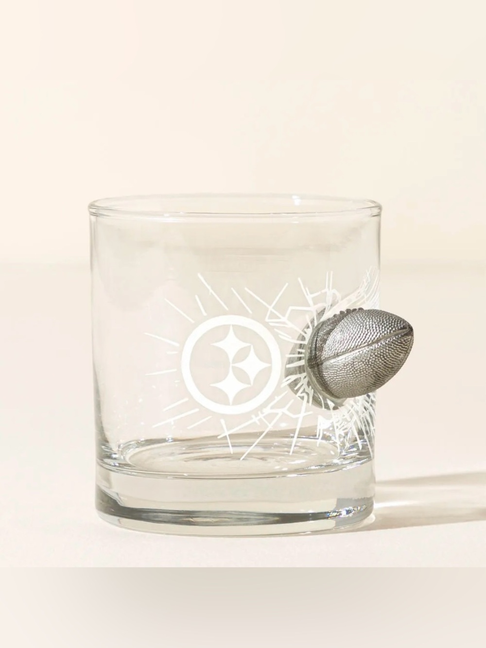 Clear Glass Tumbler with Silver Football Accent